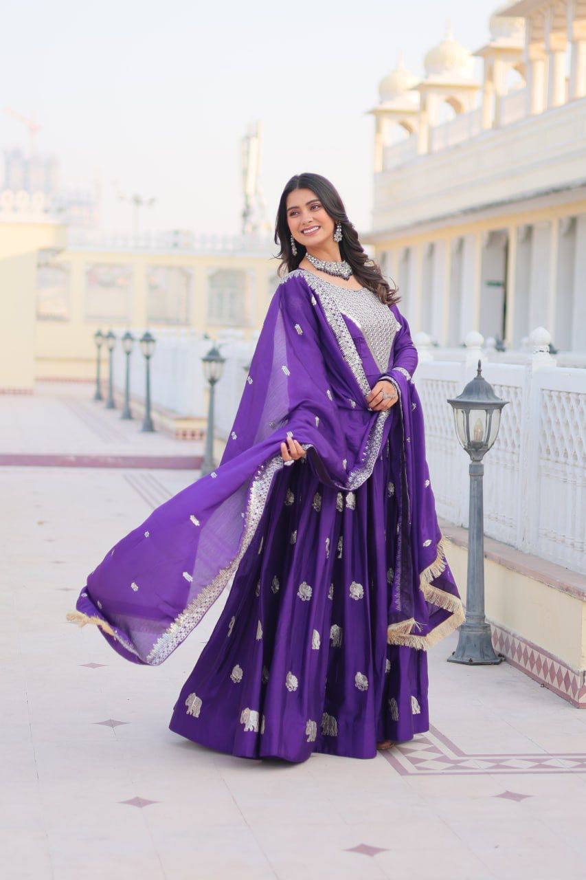 Veronika Purple Georgette Embroidered Anarkali Gown Set