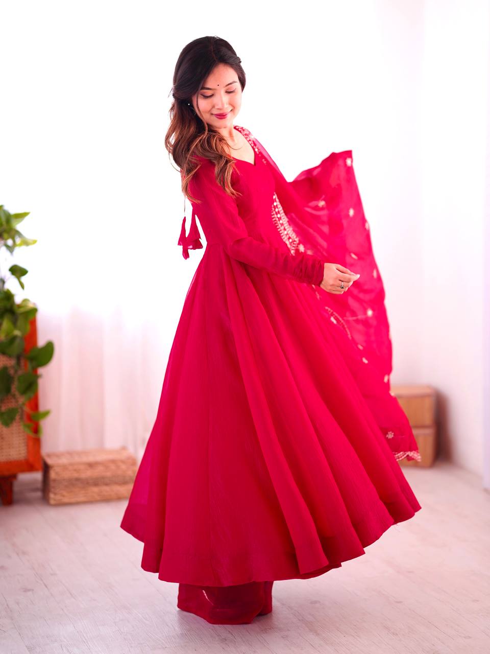 Tiya Fandy Silk Pink Anarkali Suit