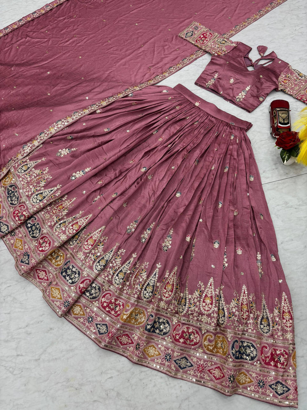 Raji Mauve Pink Vichitra Silk Embroidery Sequins Thread Work Lehenga Choli with Dupatta