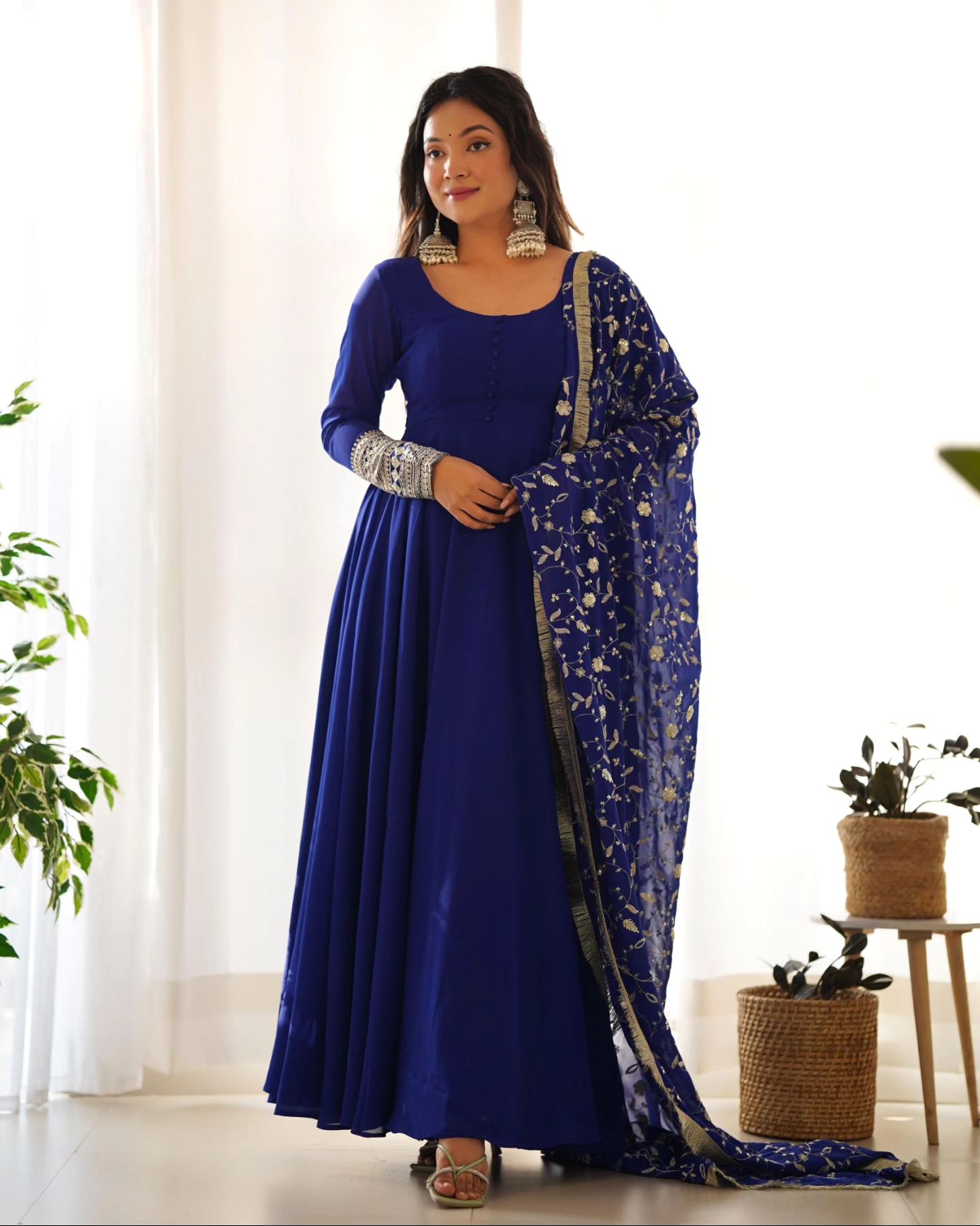 Glamorous Blue Anarkali Flared Kurti Set with Dupatta