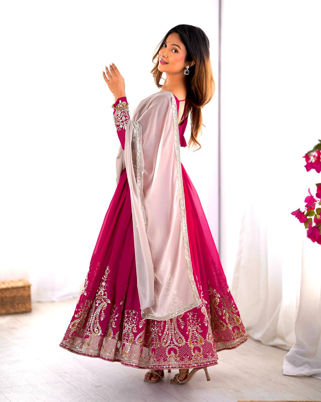 Tejvini Georgette Embroidered Pink Gown