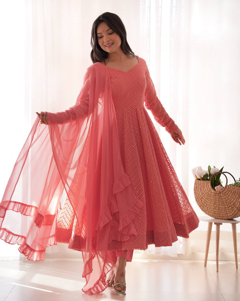 Jyotika Peach Anarkali Suit Set
