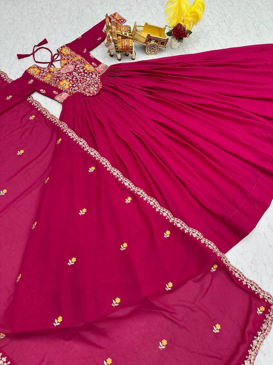 Pink Star Georgette Heavy Sequins Thread Work Gown with Dupatta