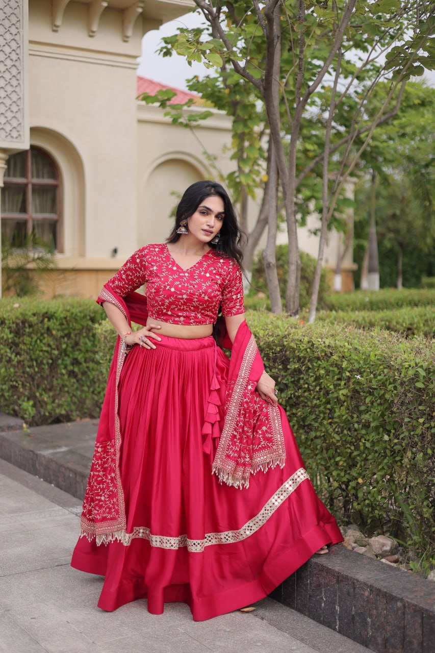 Subhadra Pink Glory Satin Embroidery Zari Sequins Lehenga