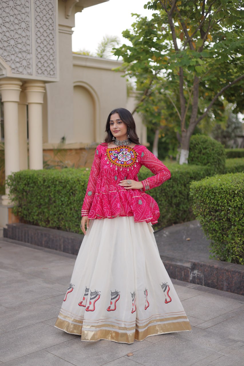 Harshita Pink Kora Cotton Gota-Lace Bandhani Lehenga
