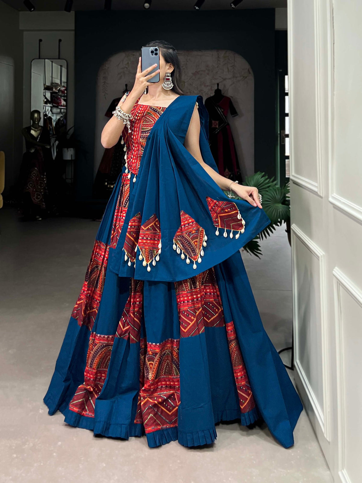 Yamini Multicolor Rayon Foil Print Kodi Lace Lehenga