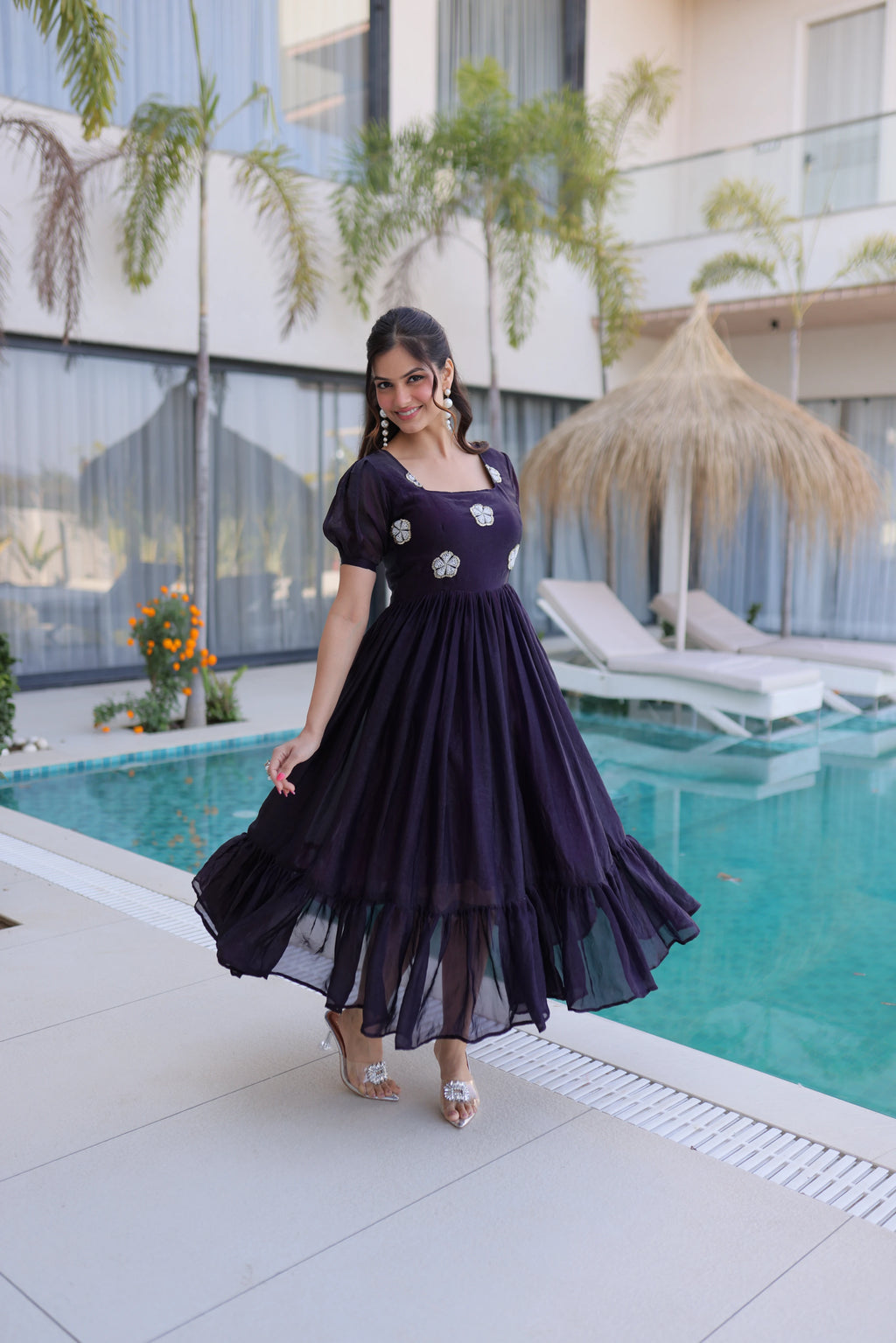 Sruvika Purple Color Fendi Silk With Beads Embroidered Work Gown