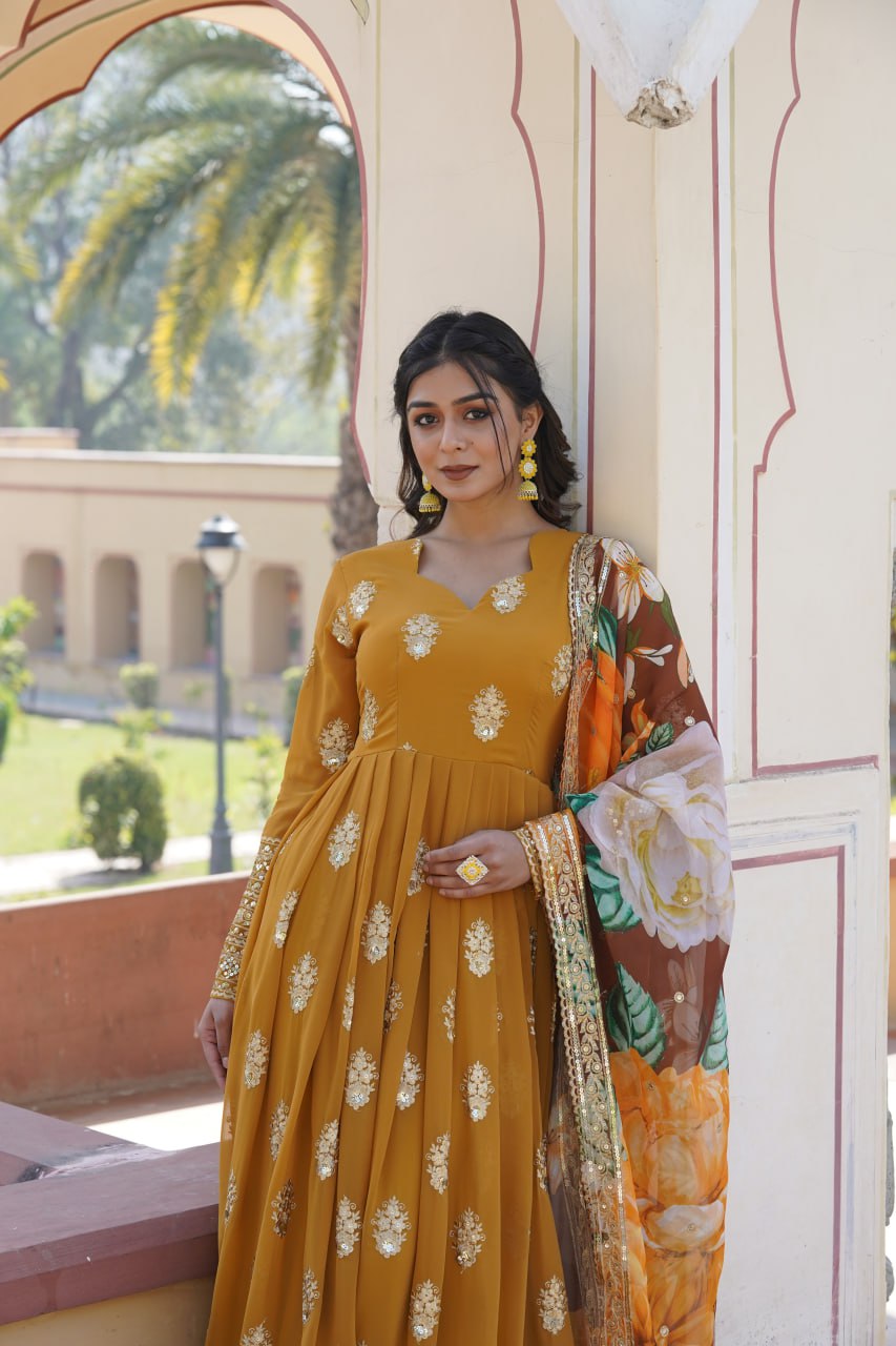 Padmini georgette yellow embroidery anarkali gown set