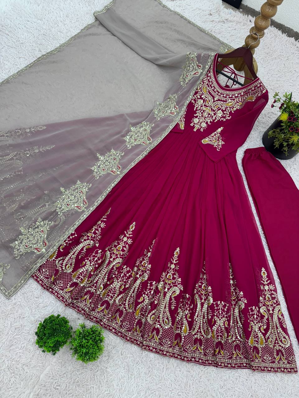 Tejvini Georgette Embroidered Pink Gown