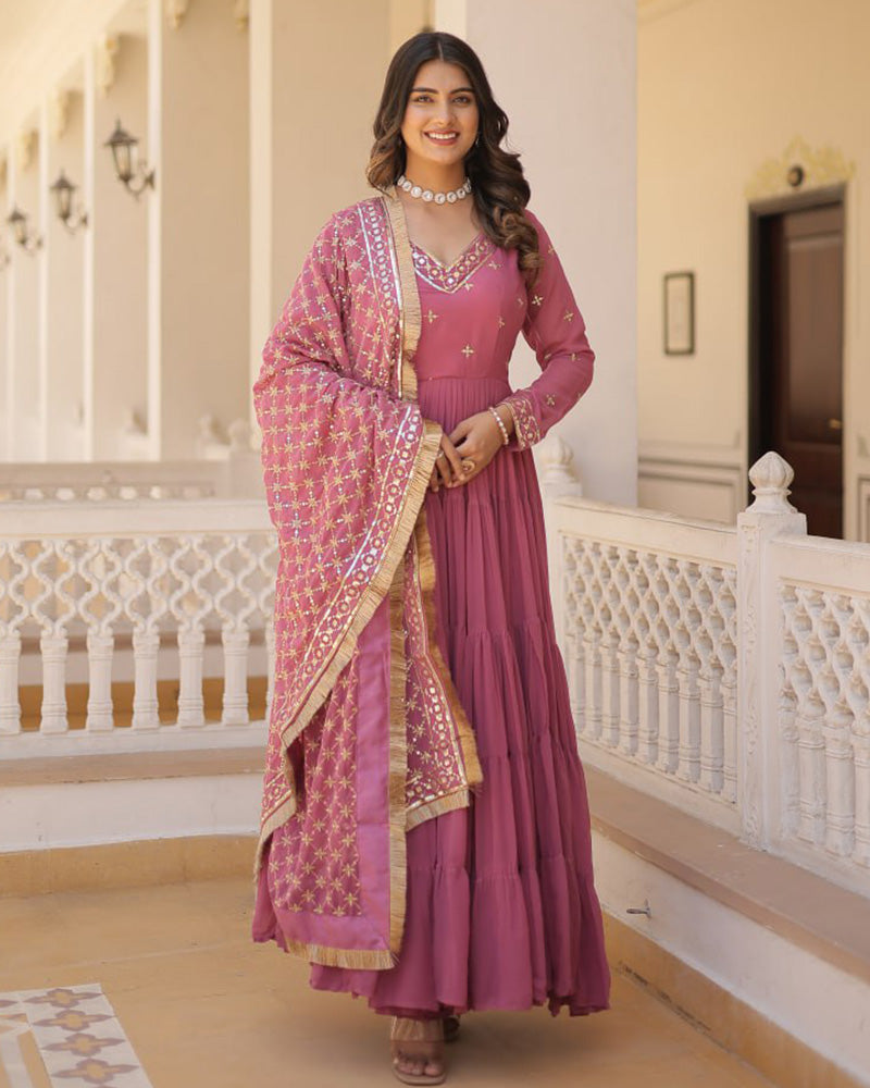 Ridhika onion pink georgette anarkali gown suit set