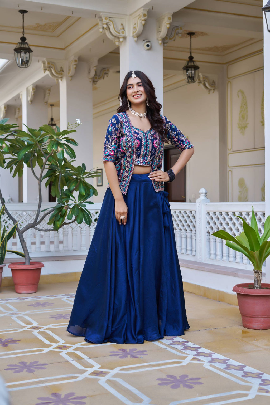 Devisha Blue Color Vichitra Silk Lehenga Choli with Embroidery Koti