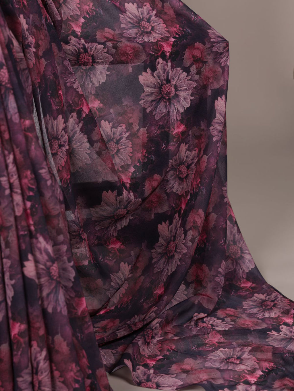 Onion Pink Color Weightless Marble Floral Print Saree with Unstitched Blouse