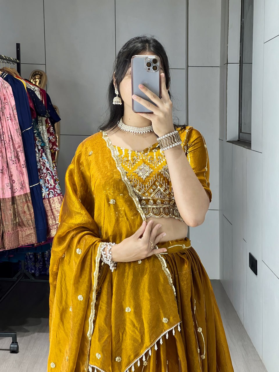 Mustard Yellow Color Fendy Satin Beads Embroidered Lehenga Choli with Dupatta