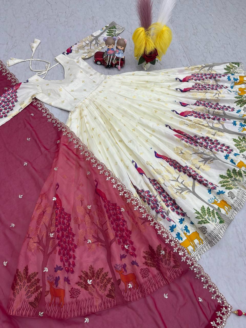 Tarini White Dola Silk Anarkali Gown Set