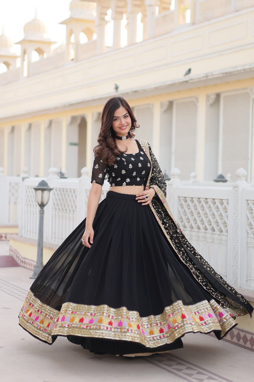 Sharada black georgette embroidered lehenga set