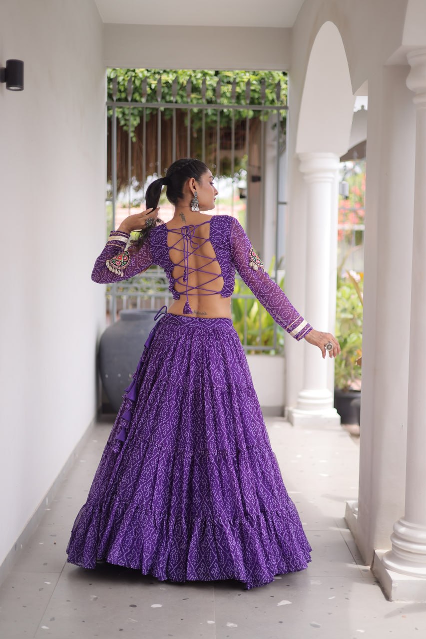 Anjali Purple Faux Georgette Bandhani Kutchi Patchework Lehenga