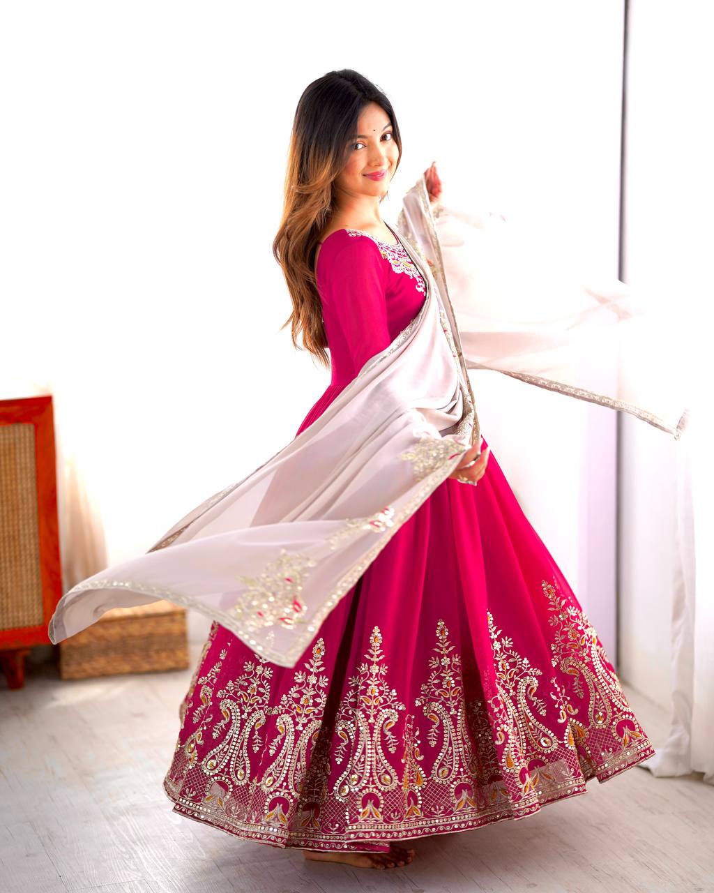 Tejvini Georgette Embroidered Pink Gown