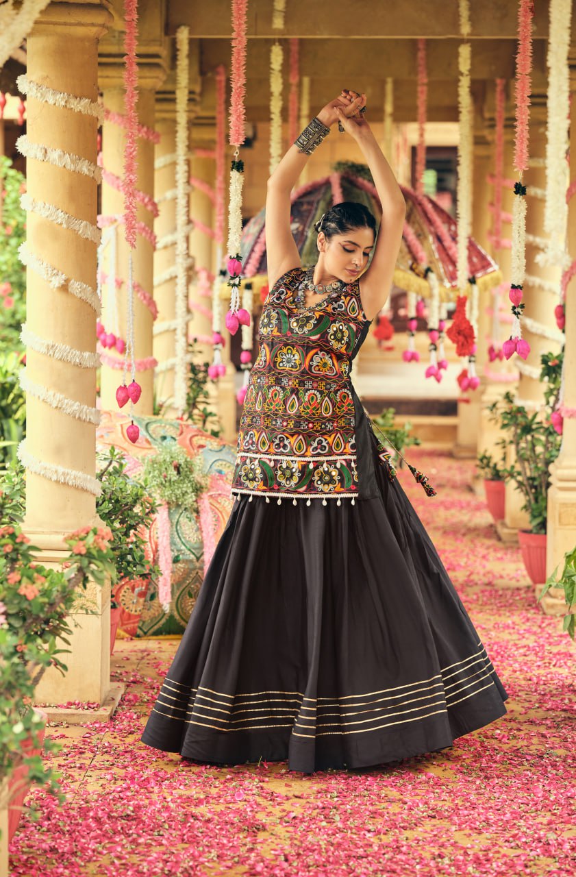 Black Pure Rayon Ribbon Work Embroidered Lehenga Choli