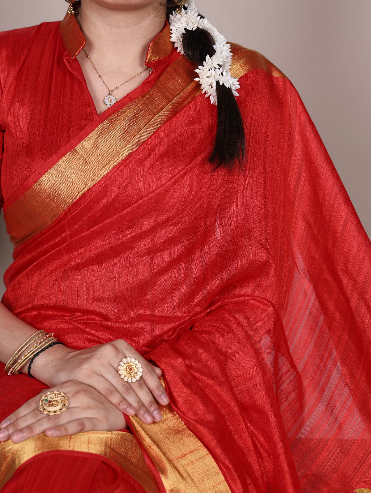 Red Color Raw Silk Zari Weaving Saree with Unstitched Blouse