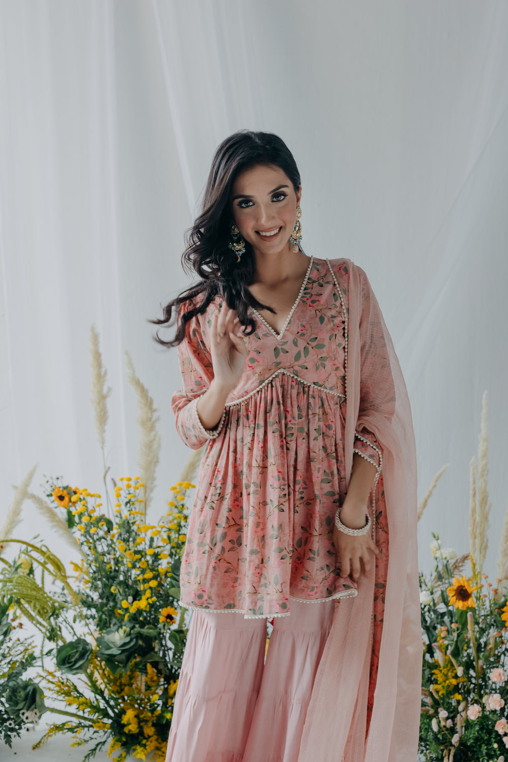Ojaswi Pink Cotton Kurti Sharara Set
