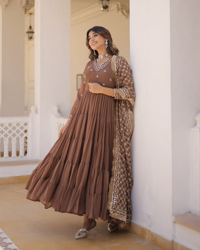 Ridhika brown georgette anarkali gown suit set