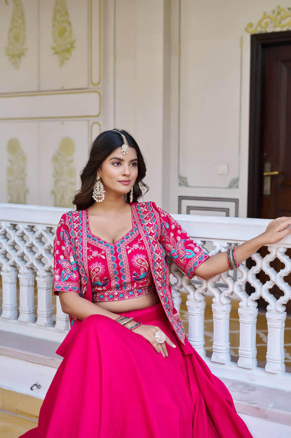 Devisha Pink Color Vichitra Silk Lehenga Choli with Embroidery Koti