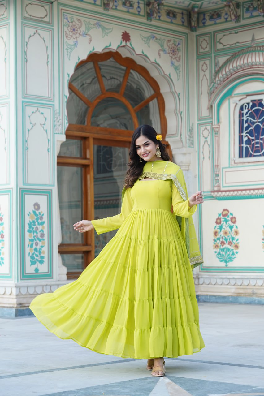 Dakshayani green georgette anarkali gown set