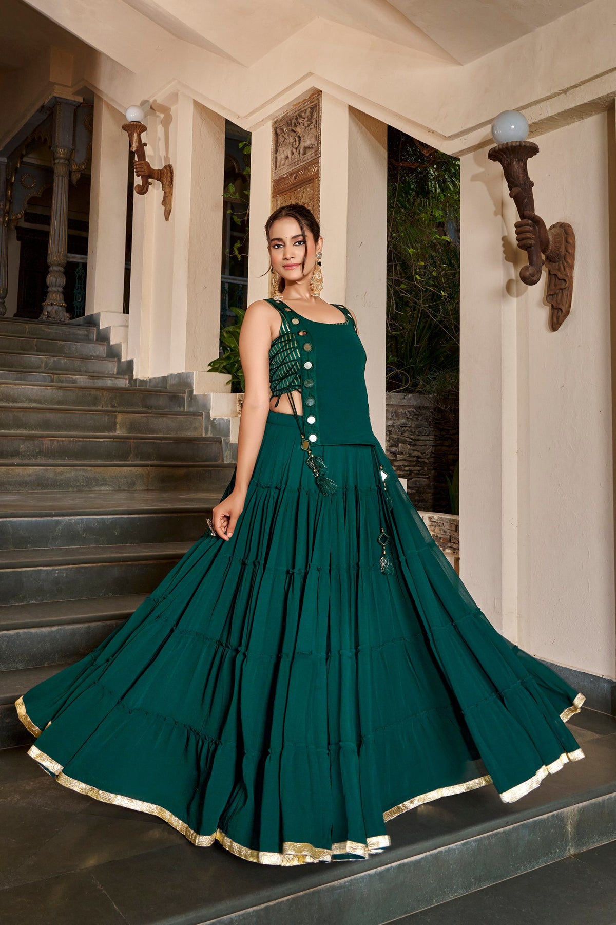 Palak Green Feather Light Lehenga Choli