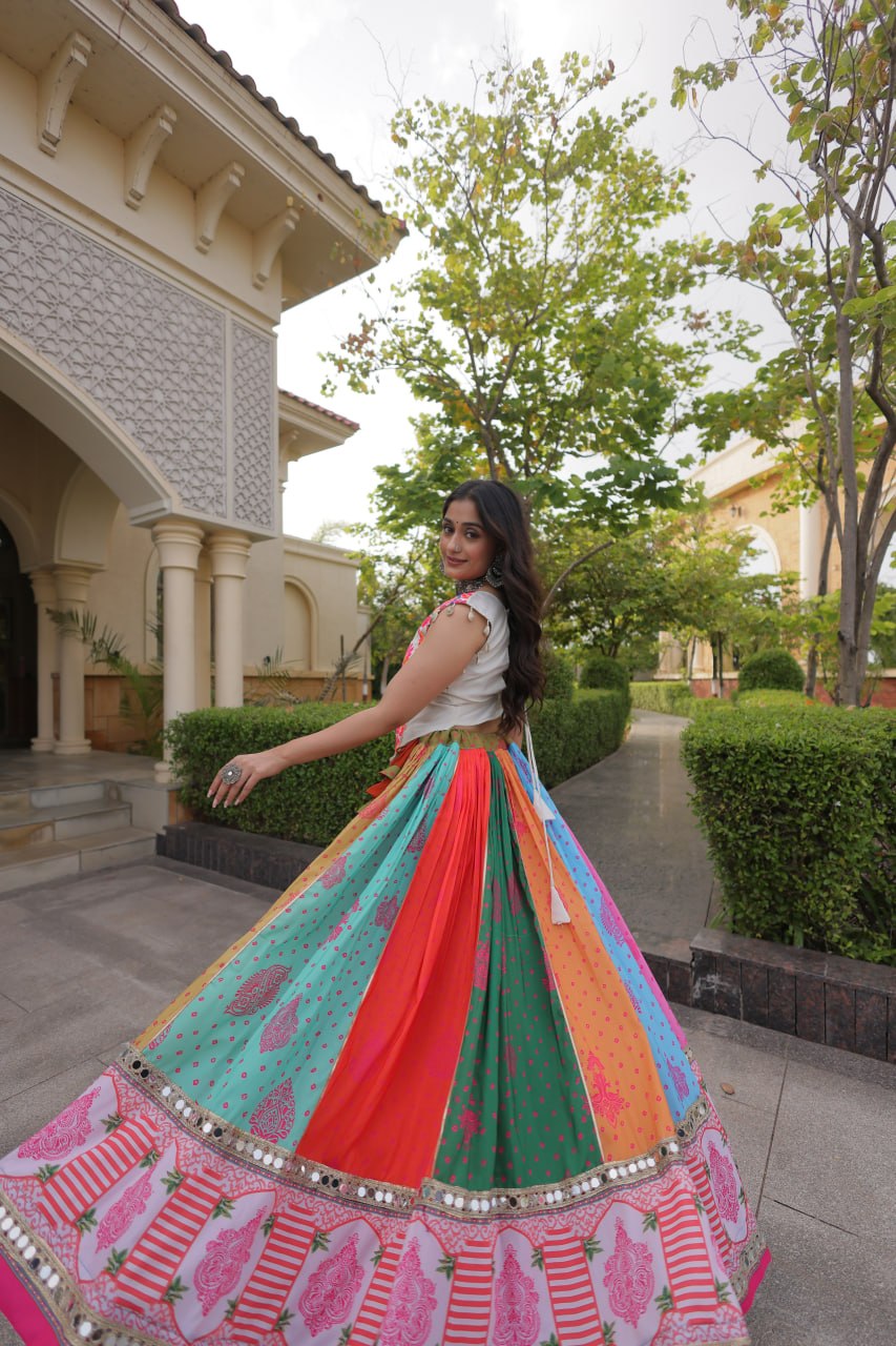 Chhavi Multicolor Cotton Printed Mirror Lehenga Choli
