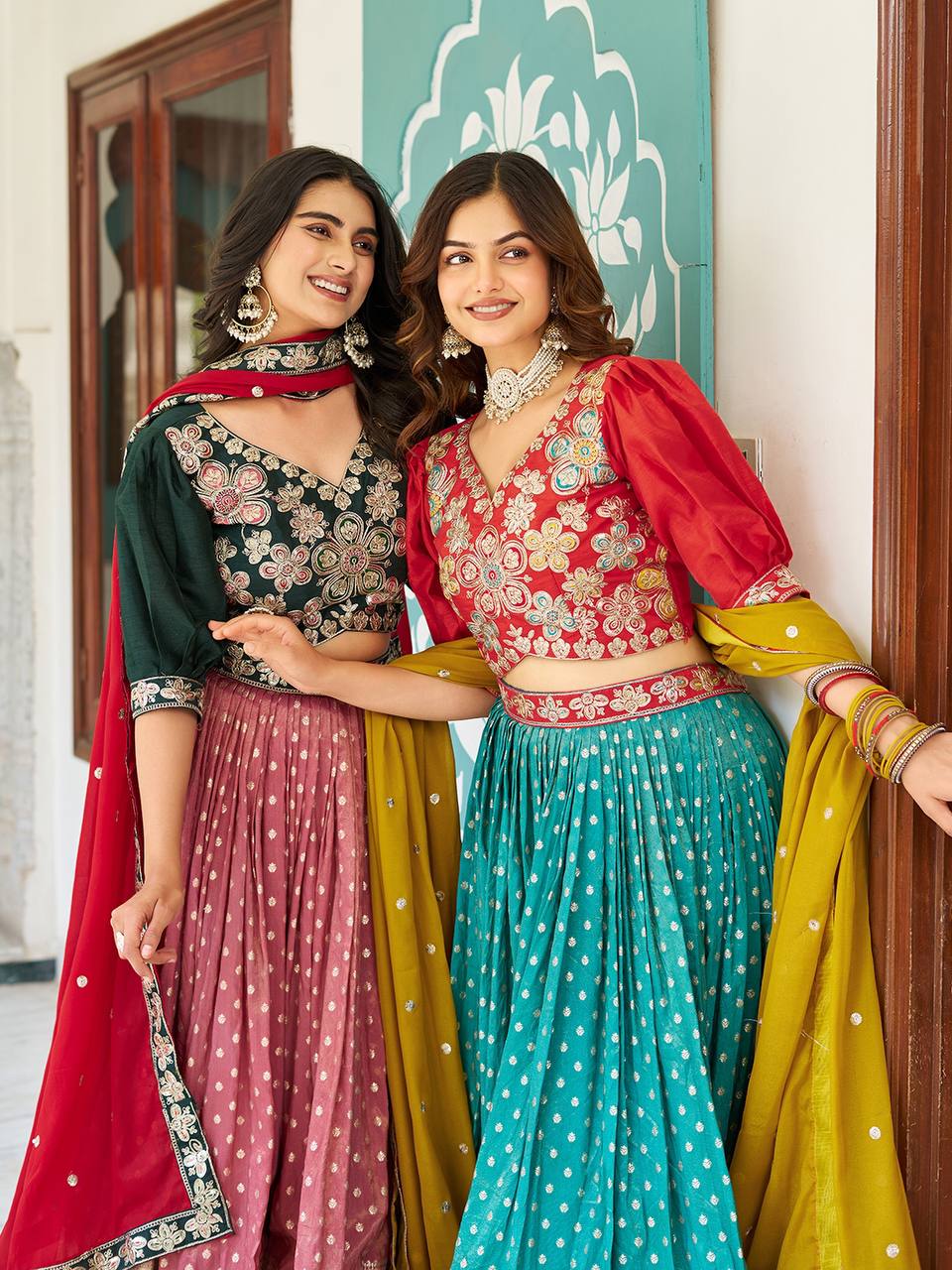 Multicolour silk lehenga choli set with heavy embroidery, sequin, and cording work; includes stitched shimmer lehenga, fully stitched mono silk choli, and embroidered georgette dupatta – perfect for weddings and festive occasions