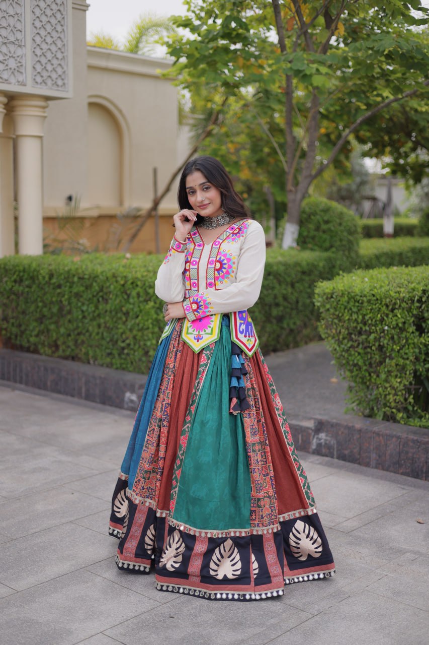 Dhriti Multicolor Cotton Printed Gota Lehenga Choli