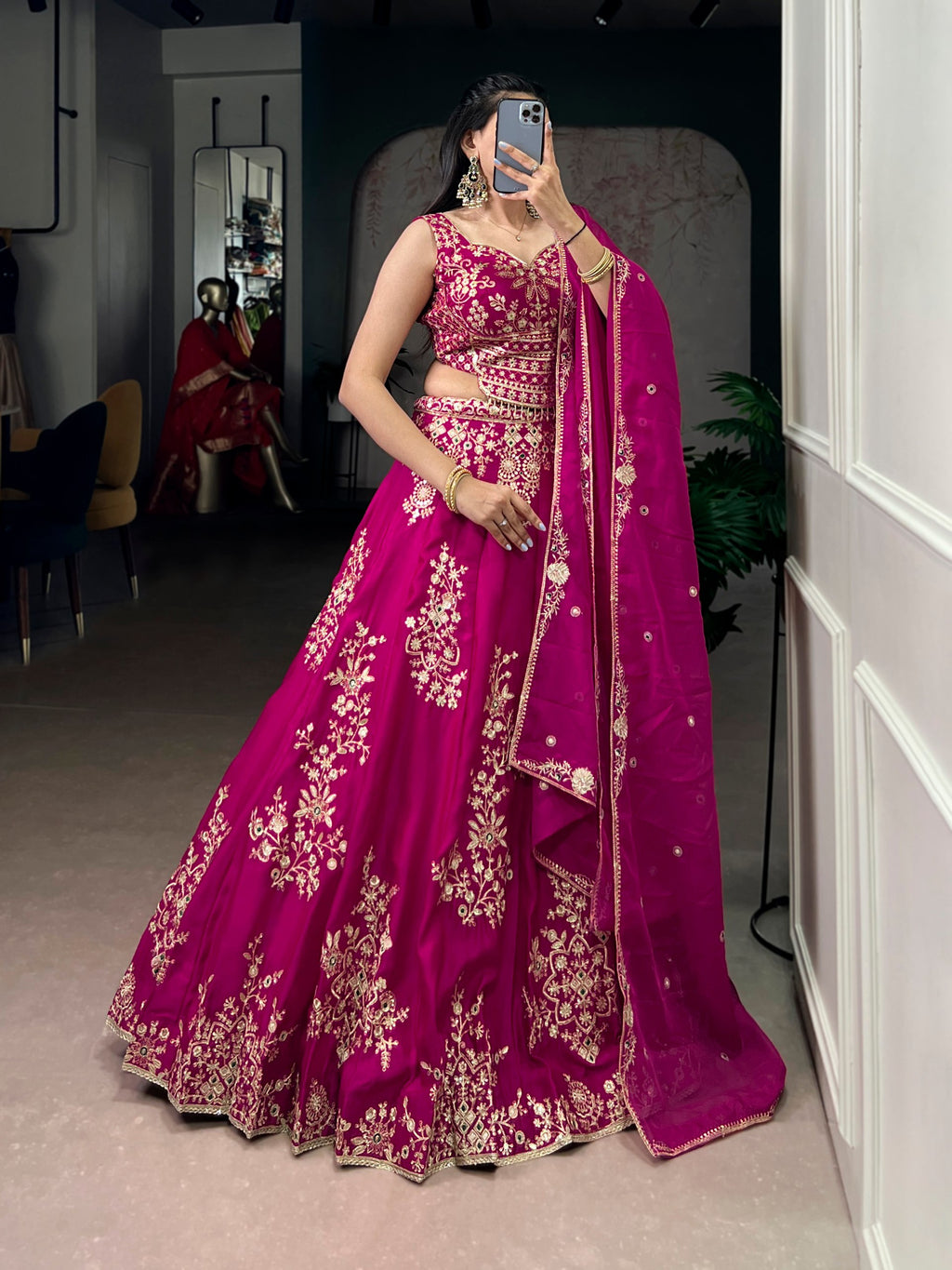 Abhirami pink nysha silk embroidered work lehenga choli set
