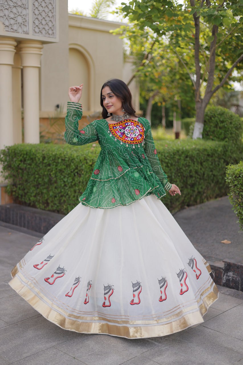 Harshita Green Kora Cotton Gota-Lace Bandhani Lehenga