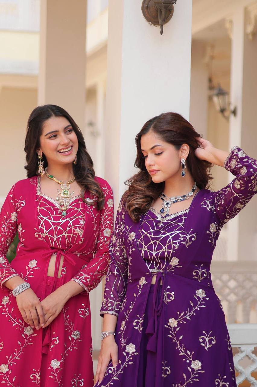 Aanshi Georgette Embroidered Shrug Set