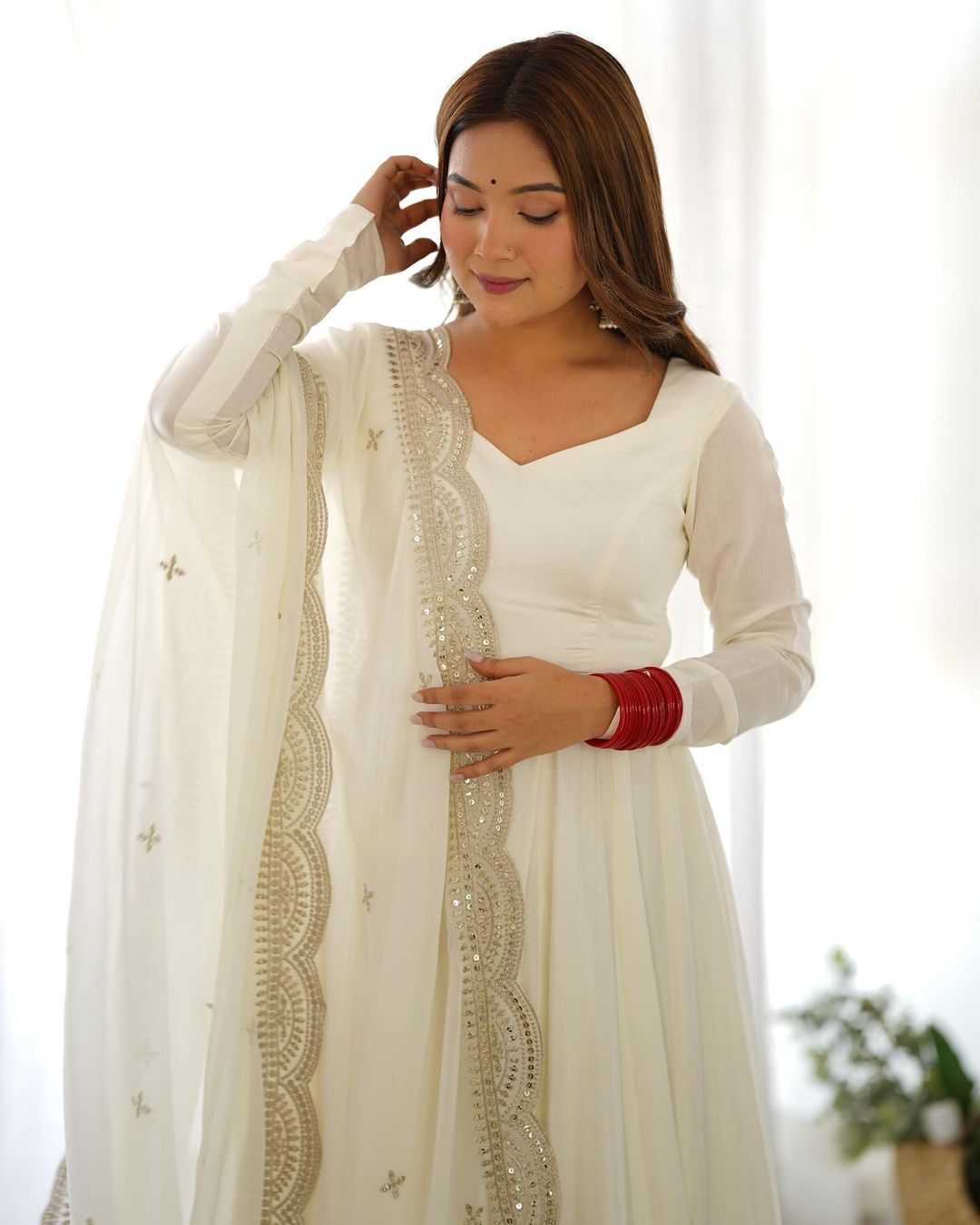 Prema white chanderi silk anarkali suit set