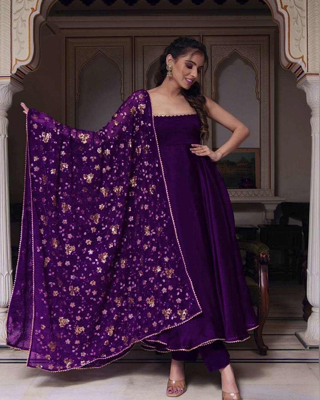 Manjula maroon anarkali gown suit set