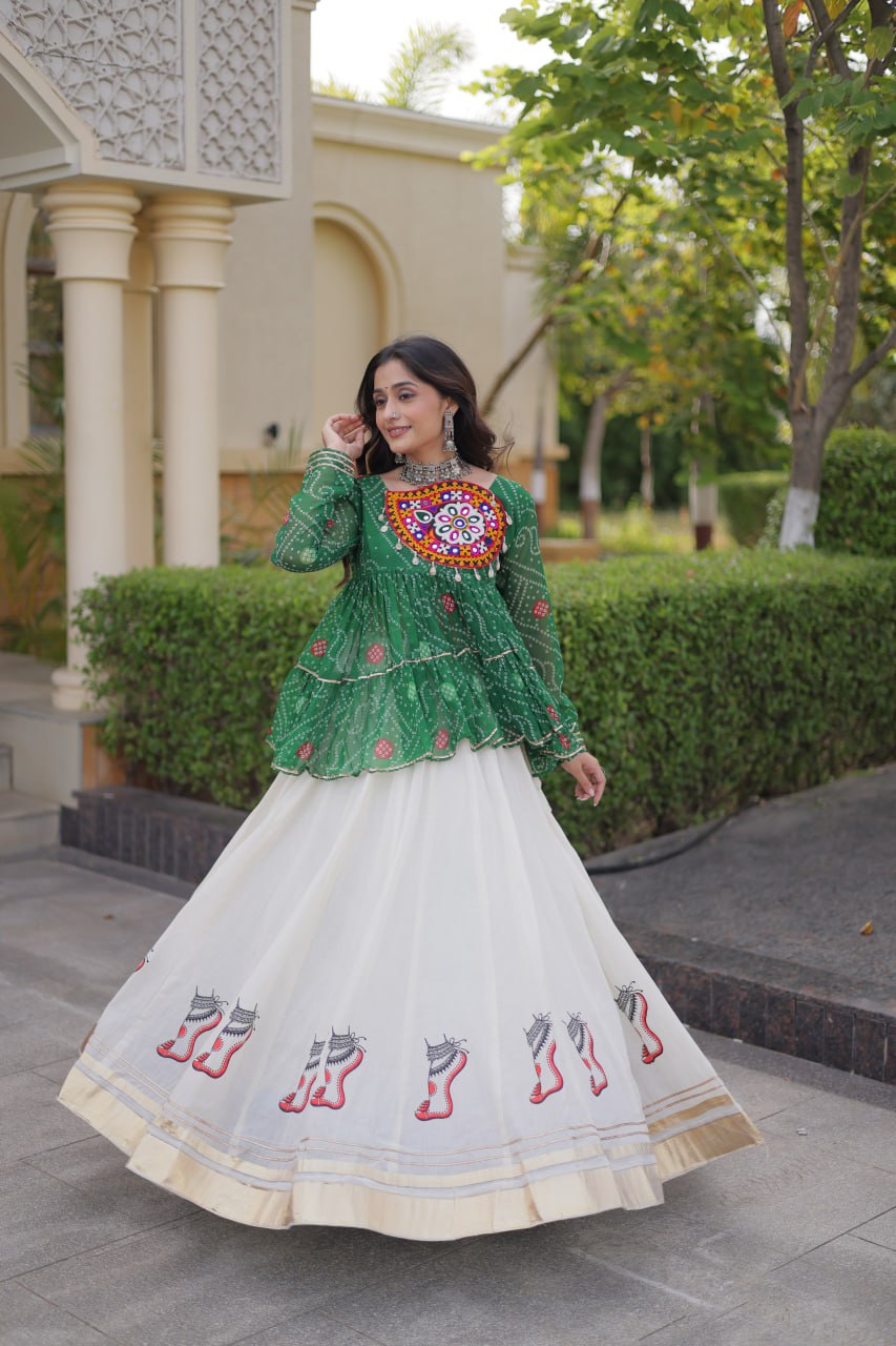 Harshita Green Kora Cotton Gota-Lace Bandhani Lehenga