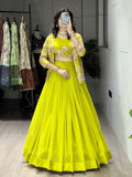 Alka Neon Yellow Color Georgette Foil Printed Lehenga Choli with Koti
