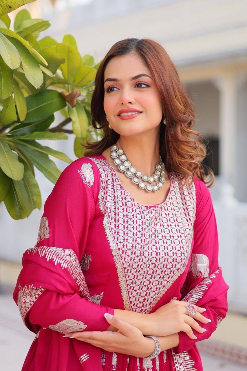 Veronika Pink Georgette Embroidered Anarkali Gown Set