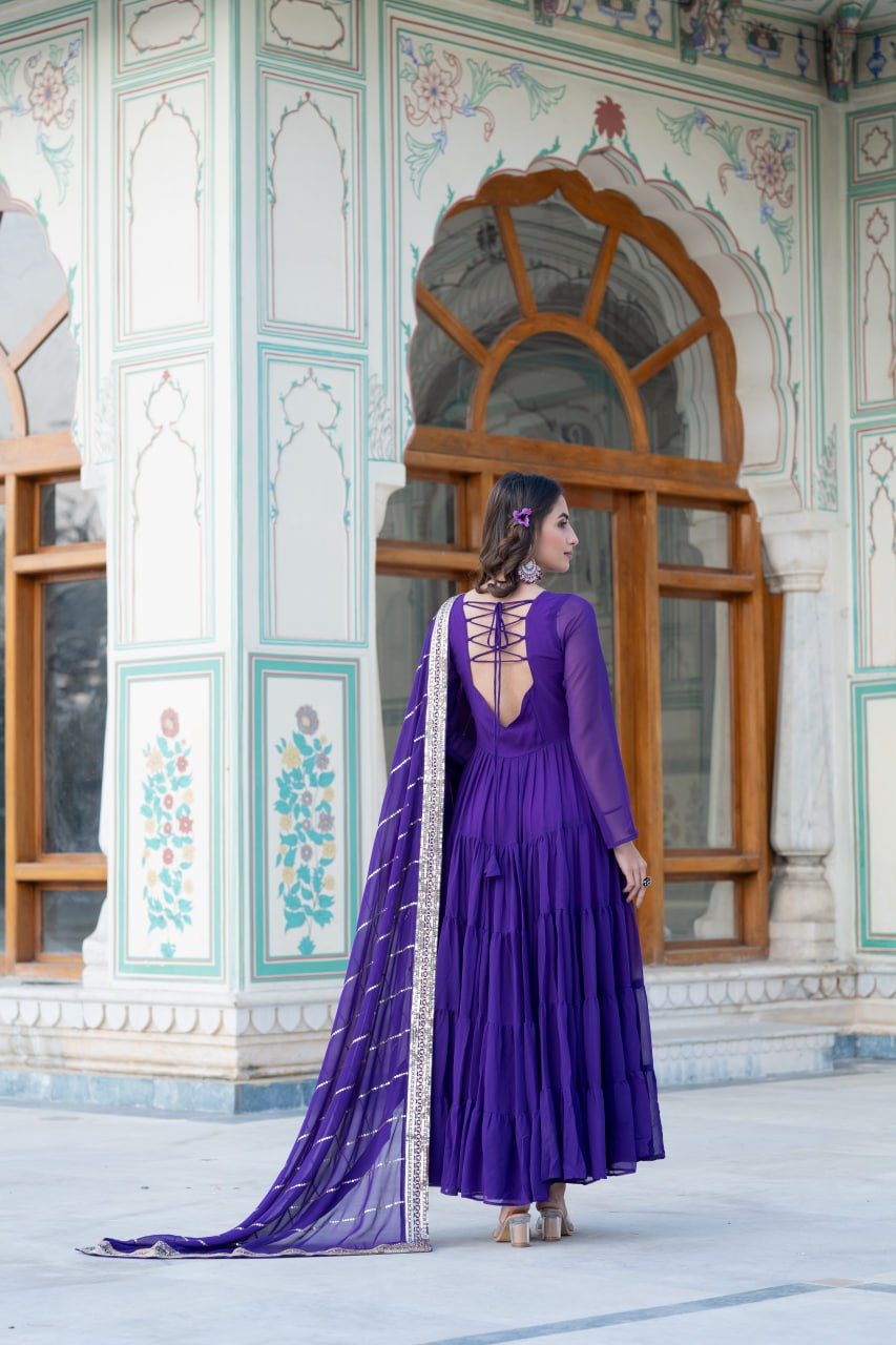 Dakshayani purple georgette anarkali gown set