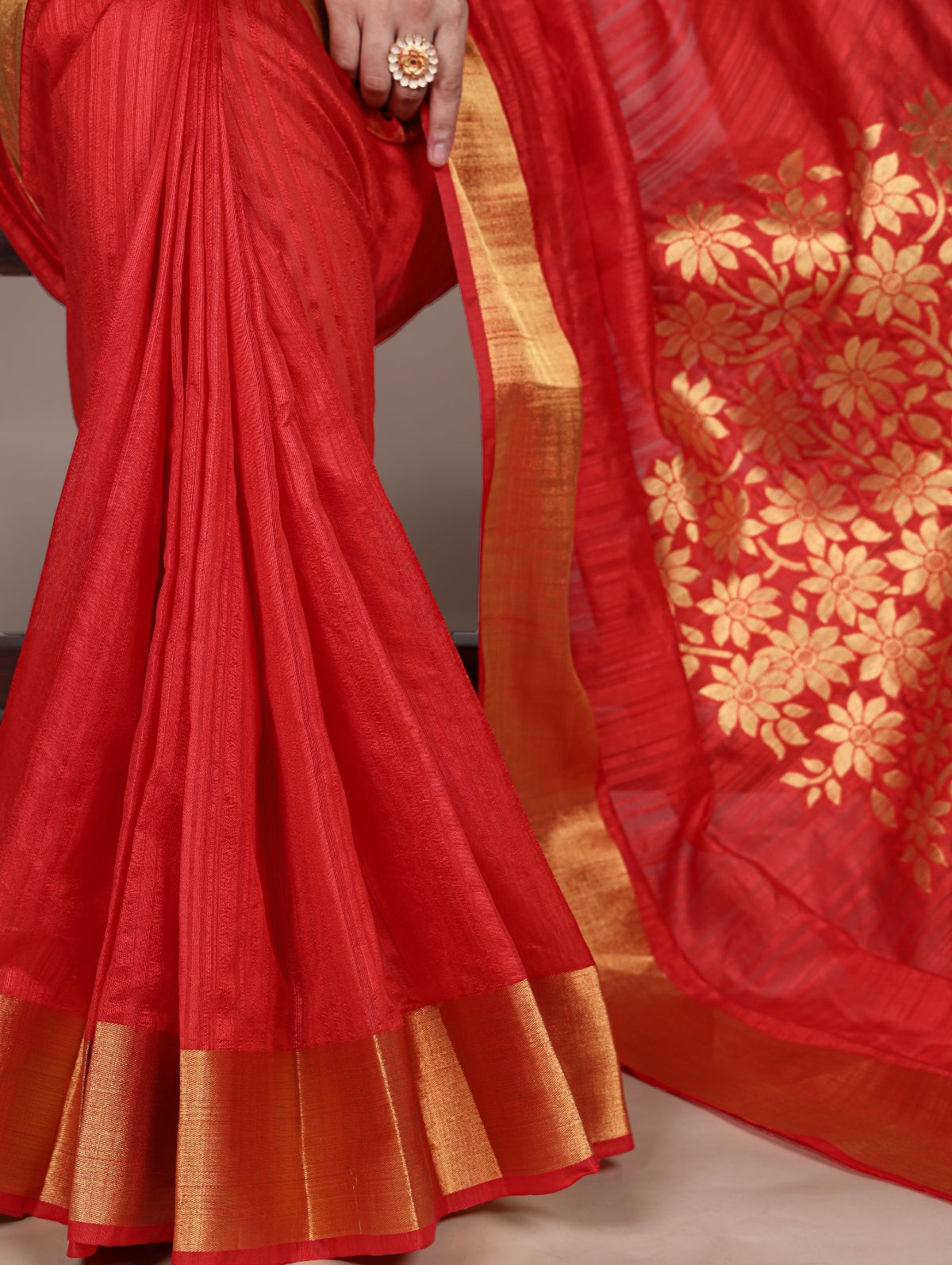 Red Color Raw Silk Zari Weaving Saree with Unstitched Blouse