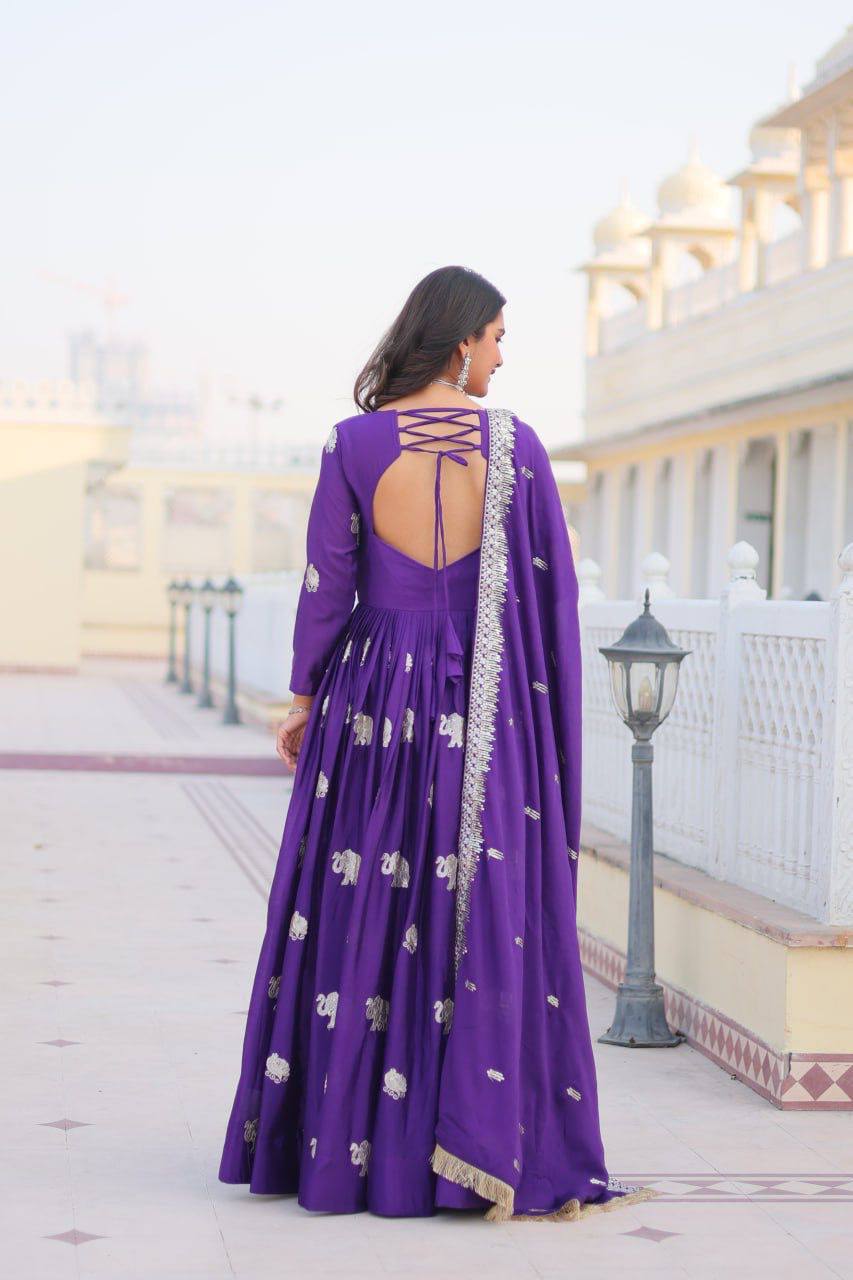 Veronika Purple Georgette Embroidered Anarkali Gown Set