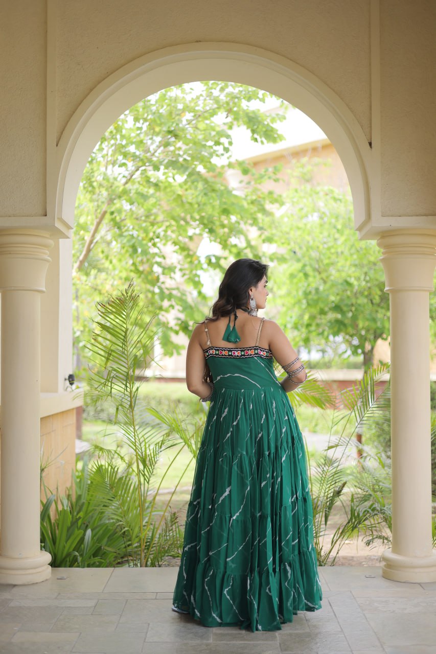 Bhavna Green Faux Georgette Laheriya Kutchi Patchework Gown