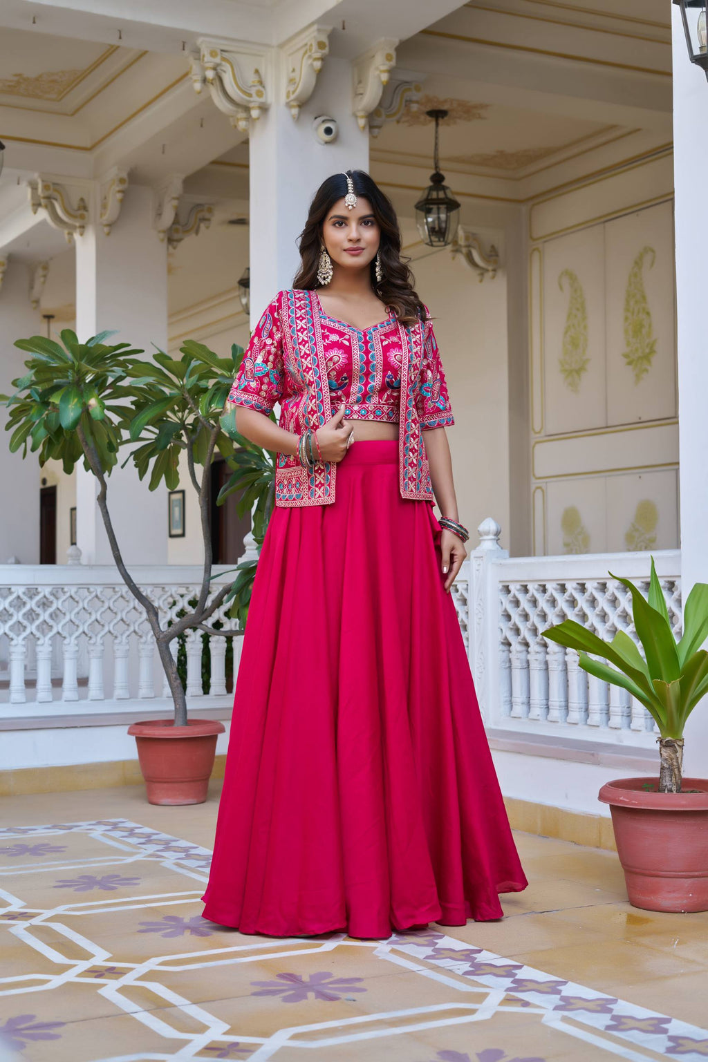 Devisha Pink Color Vichitra Silk Lehenga Choli with Embroidery Koti