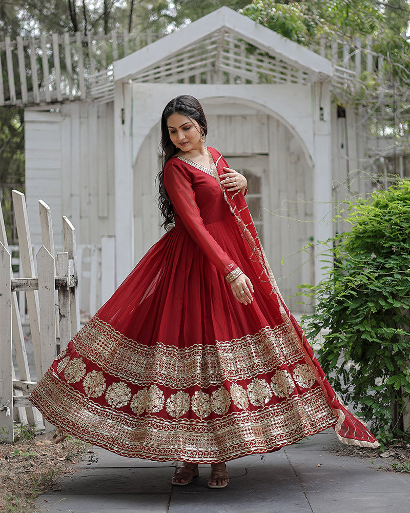 Red georgette Vritika designer Anarkali gown