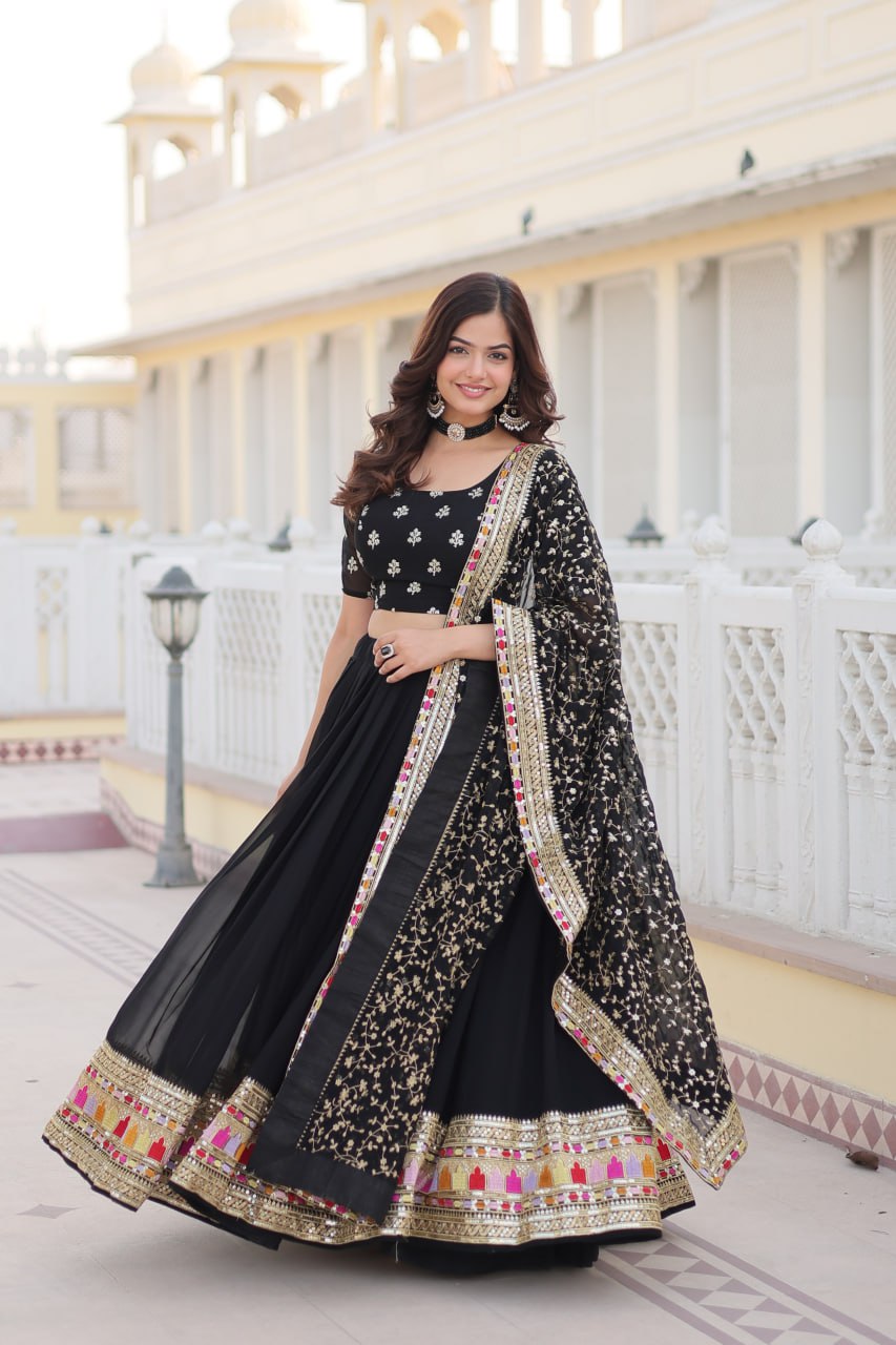 Sharada black georgette embroidered lehenga set