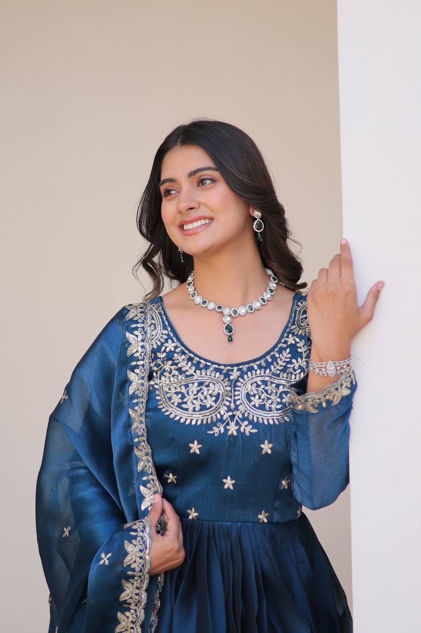 Siddhika Pure Burberry Silk Embroidered Gown Set