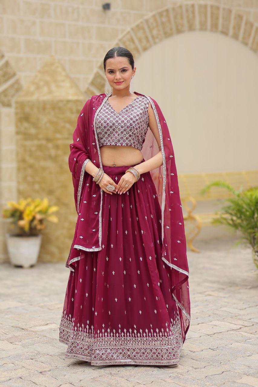 Avira Faux Georgette Embroidery Sequance Lehanga Set