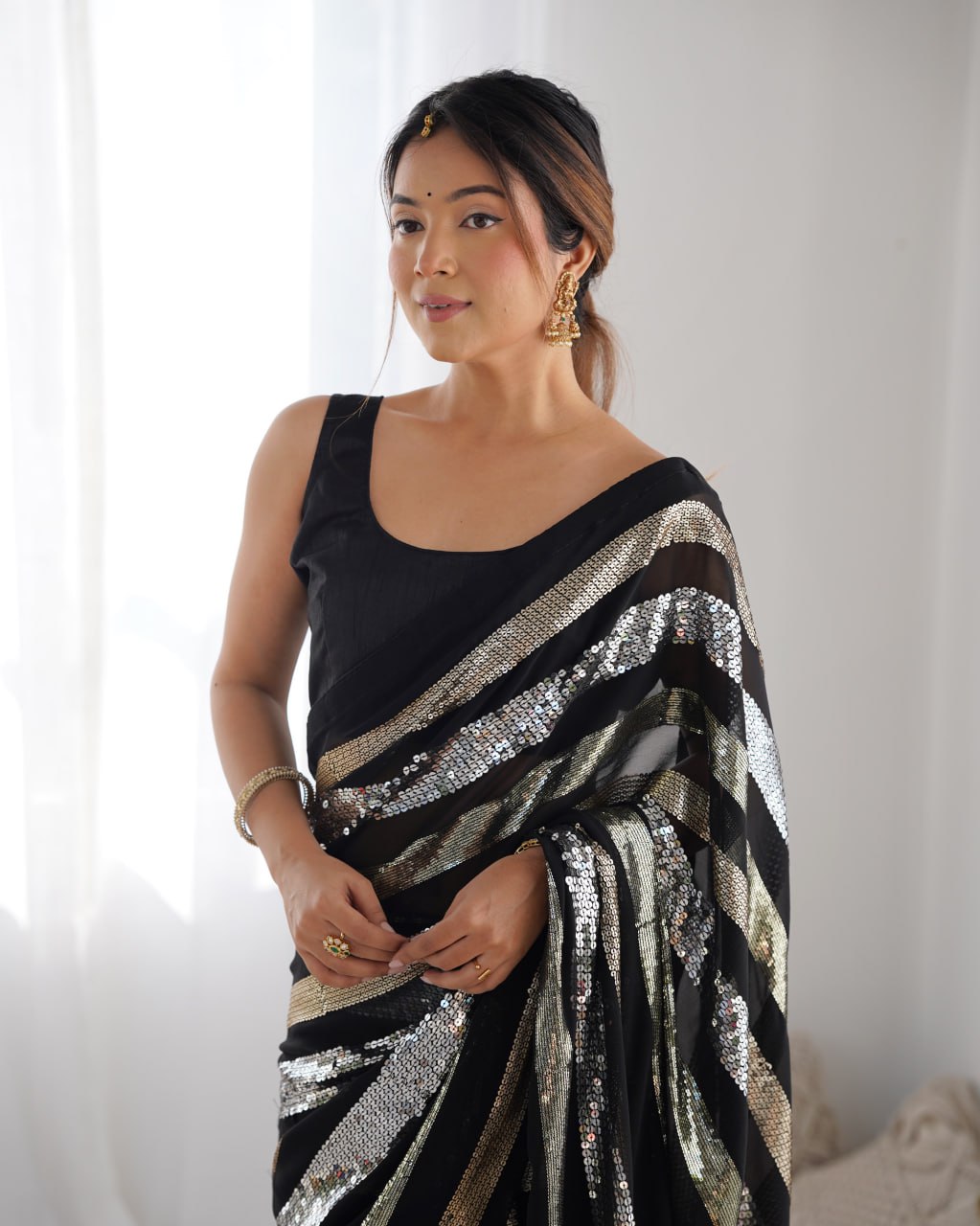 Kira Black Sequin Embroidery Georgette Saree