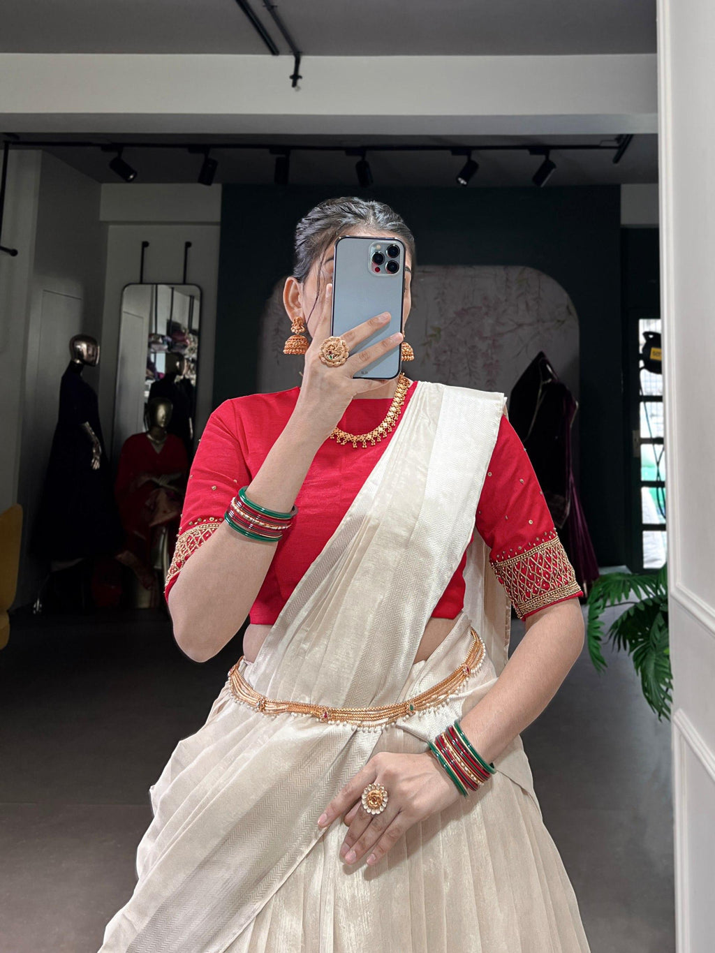 Off White Poly Tasar Viscose Border and Bead Work Traditional Lehenga Choli